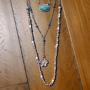 Source Unknown Silver and Blue Necklace with Textured Cylindrical Elements